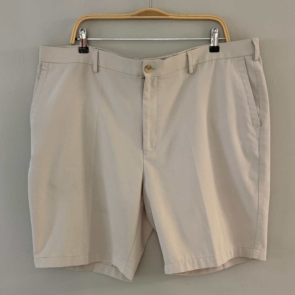 Peter Millar Crown Sport Men Sz 42 Light Beige Golf Zip Fly‎ Shorts